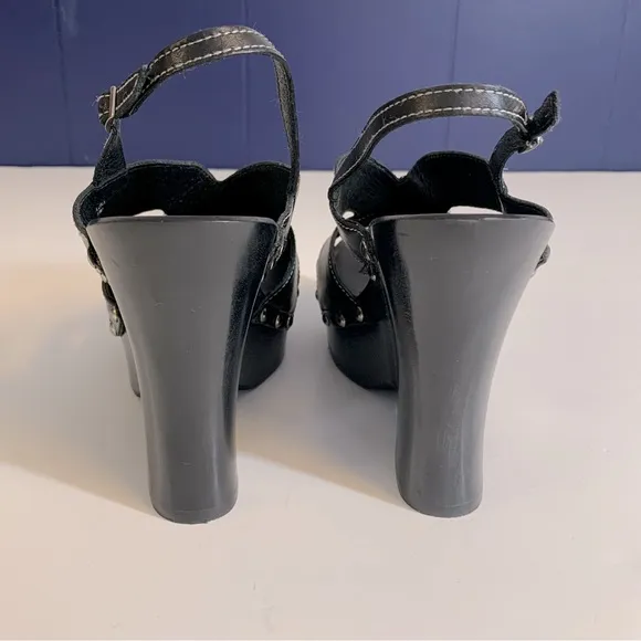 Donald J. Pliner LUSA Black Leather Platform Wedge Slingback Clogs Heels Size 10