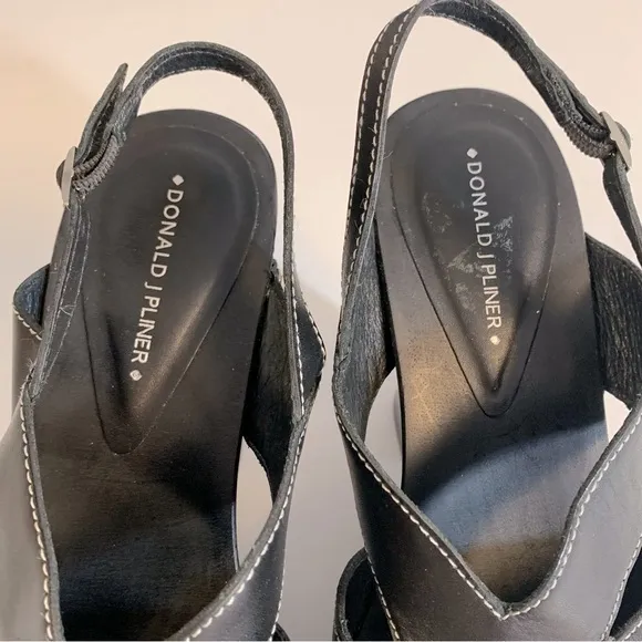 Donald J. Pliner LUSA Black Leather Platform Wedge Slingback Clogs Heels Size 10