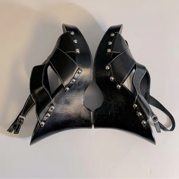 Donald J. Pliner LUSA Black Leather Platform Wedge Slingback Clogs Heels Size 10