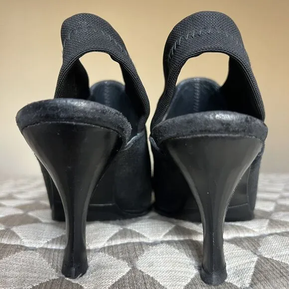 Donald J. Pliner Malena Black Metallic Calfskin Mesh Slingback Heels Women’s 6.5