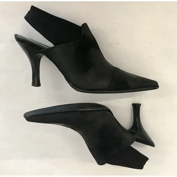 Donald J. Pliner Malena Black Metallic Calfskin Mesh Slingback Heels Women’s 6.5