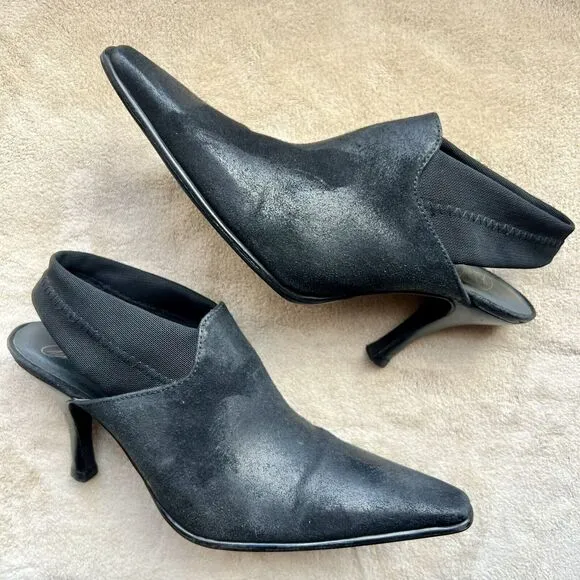 Donald J. Pliner Malena Black Metallic Calfskin Mesh Slingback Heels Women’s 6.5