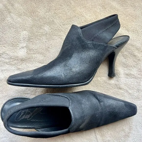 Donald J. Pliner Malena Black Metallic Calfskin Mesh Slingback Heels Women’s 6.5