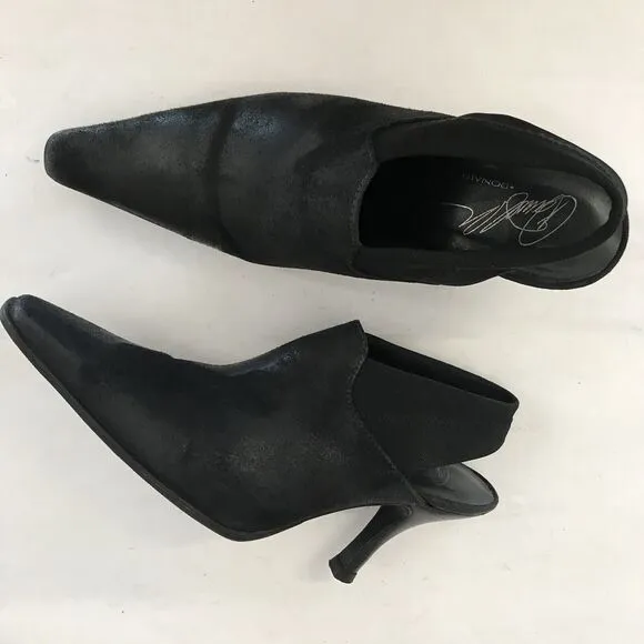 Donald J. Pliner Malena Black Metallic Calfskin Mesh Slingback Heels Women’s 6.5