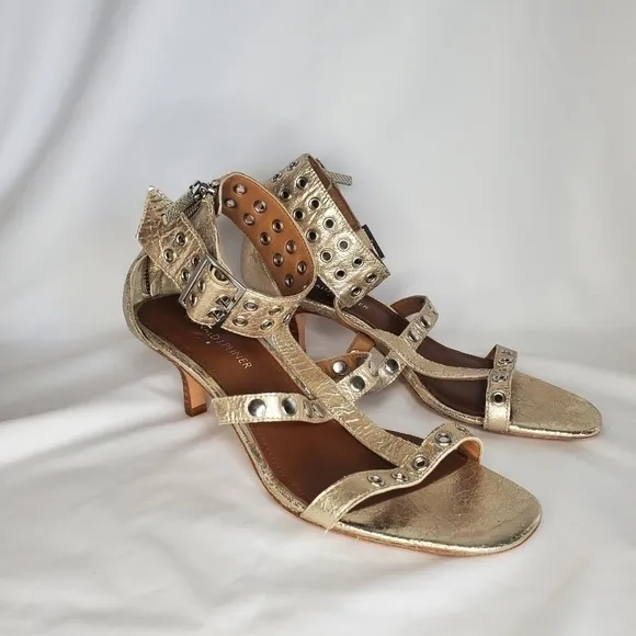 Donald J Pliner NWOT Mali-V2 peep toe Metallic Brush Off Grommet Heels sz 7M