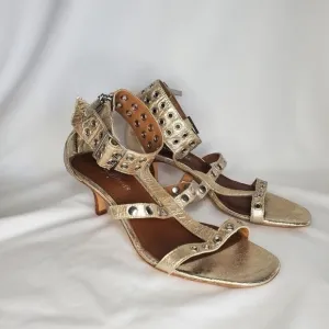 Donald J Pliner NWOT Mali-V2 peep toe Metallic Brush Off Grommet Heels sz 7M