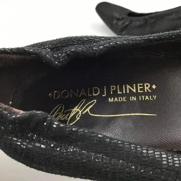 Donald J. Pliner Seana Black Snakeskin Leather Kitten Heel Shoes 8.5M Square Toe