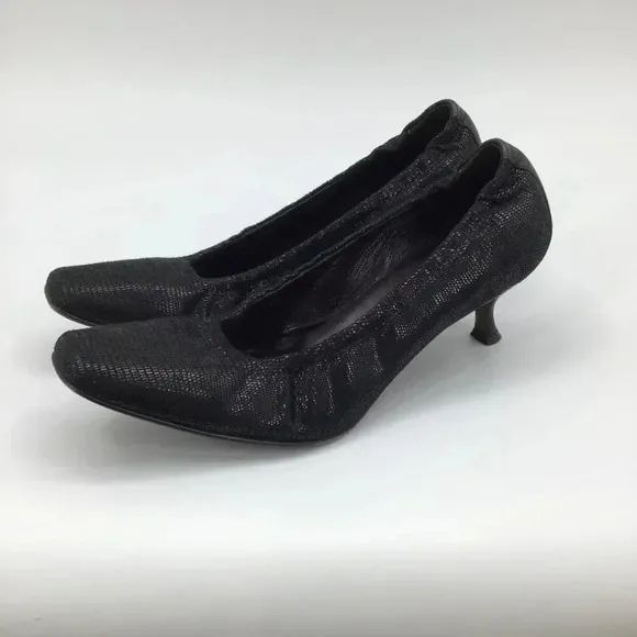 Donald J. Pliner Seana Black Snakeskin Leather Kitten Heel Shoes 8.5M Square Toe