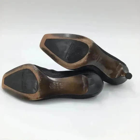 Donald J. Pliner Seana Black Snakeskin Leather Kitten Heel Shoes 8.5M Square Toe