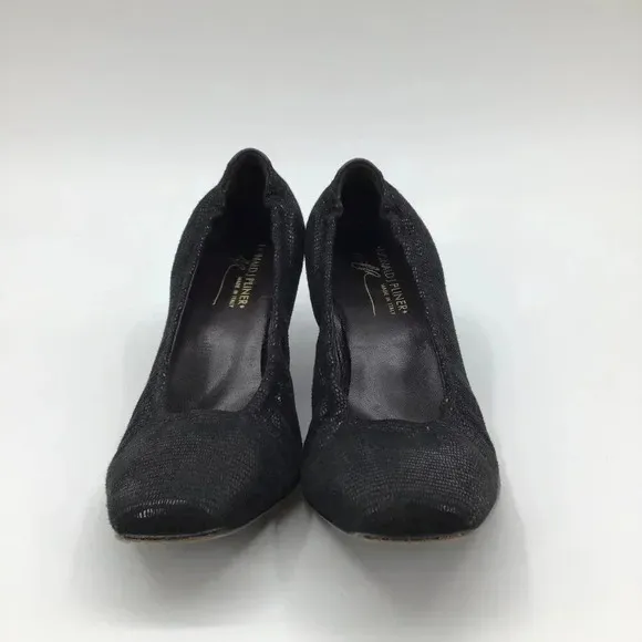 Donald J. Pliner Seana Black Snakeskin Leather Kitten Heel Shoes 8.5M Square Toe