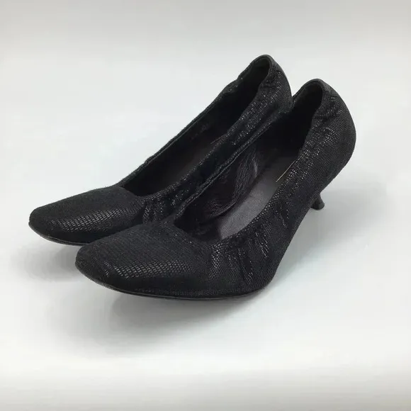 Donald J. Pliner Seana Black Snakeskin Leather Kitten Heel Shoes 8.5M Square Toe