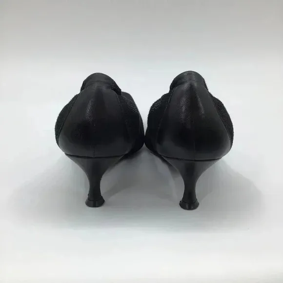 Donald J. Pliner Seana Black Snakeskin Leather Kitten Heel Shoes 8.5M Square Toe