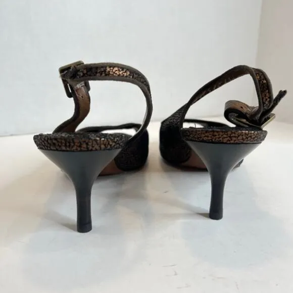 Donald J Pliner Size 8.5 Brown Cracked Metallic Kitten Heels