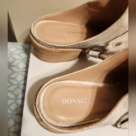 Donald Pliner &quot;Mazzy&quot; Oyster Snakeskin Print Leather Western Mules Sz.8.5 $275