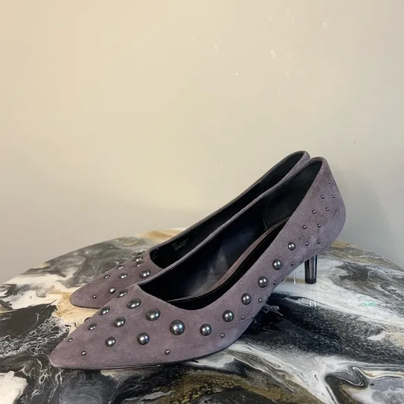 Donald Pliner Bazie Gray Studded Suede Kitten Heels 9