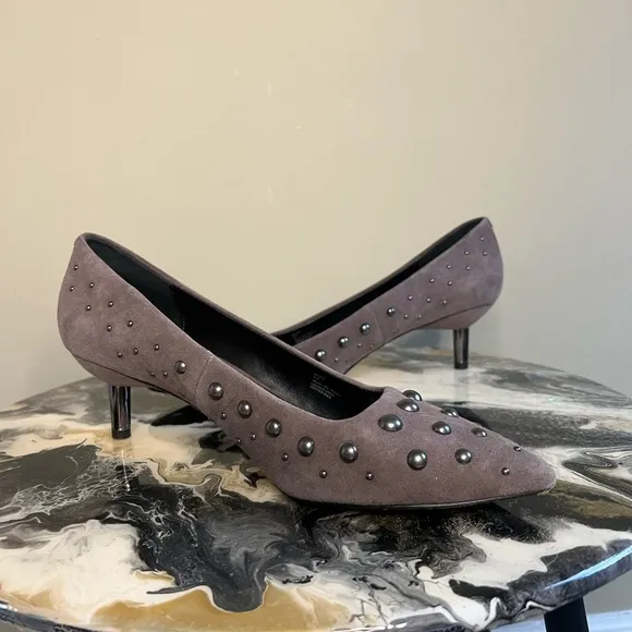 Donald Pliner Bazie Gray Studded Suede Kitten Heels 9