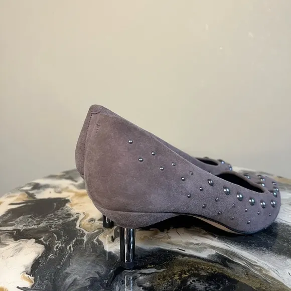Donald Pliner Bazie Gray Studded Suede Kitten Heels 9