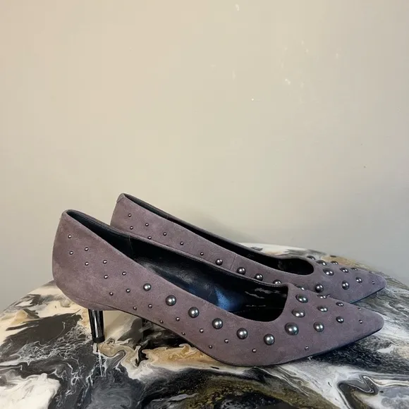 Donald Pliner Bazie Gray Studded Suede Kitten Heels 9