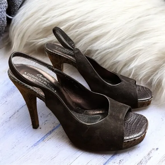 Donald Pliner CANNA Brown Suede Slingback Platform Heeled Sandals size 8.5
