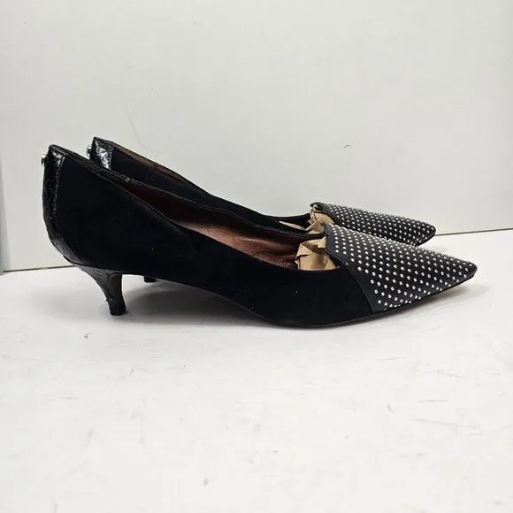 Donald J Pliner Kitten Heels Women Size 11 Black Studded Captoe Faux Alligator