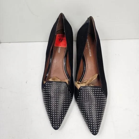 Donald J Pliner Kitten Heels Women Size 11 Black Studded Captoe Faux Alligator