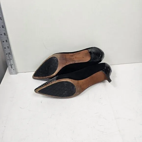 Donald J Pliner Kitten Heels Women Size 11 Black Studded Captoe Faux Alligator