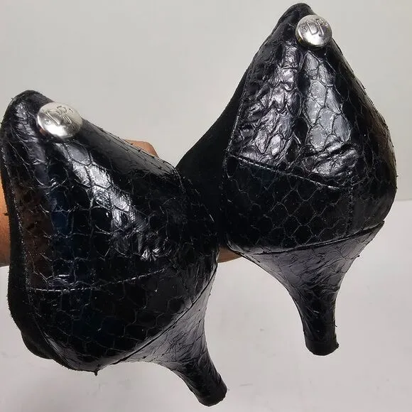 Donald J Pliner Kitten Heels Women Size 11 Black Studded Captoe Faux Alligator