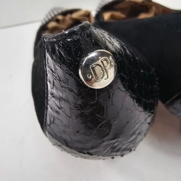 Donald J Pliner Kitten Heels Women Size 11 Black Studded Captoe Faux Alligator