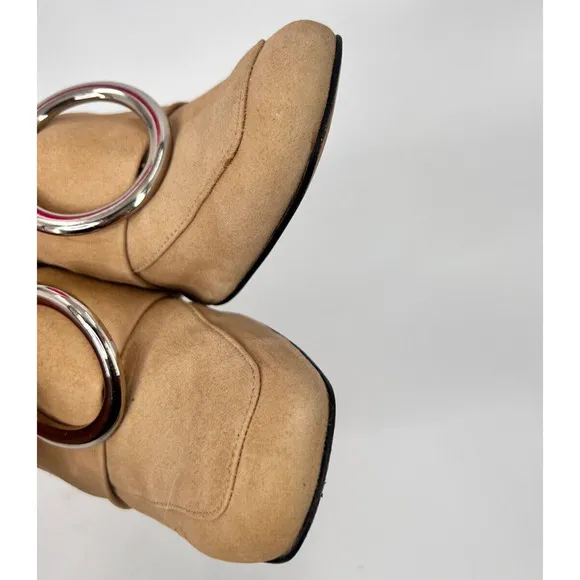 DORATEYMUR Munise Designer Beige Suede Mules Pumps Block Heel EU 41 / US 11