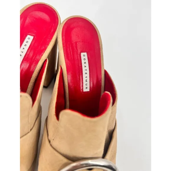 DORATEYMUR Munise Designer Beige Suede Mules Pumps Block Heel EU 41 / US 11