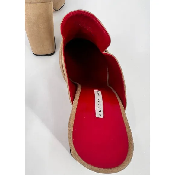 DORATEYMUR Munise Designer Beige Suede Mules Pumps Block Heel EU 41 / US 11