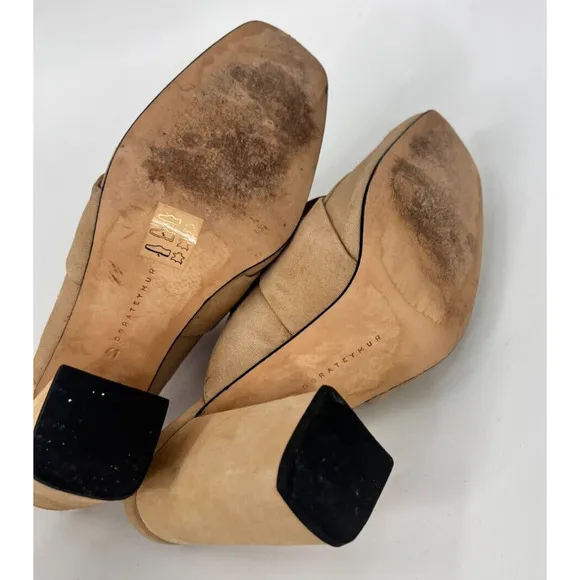 DORATEYMUR Munise Designer Beige Suede Mules Pumps Block Heel EU 41 / US 11