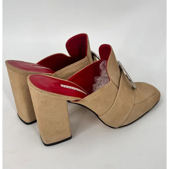 DORATEYMUR Munise Designer Beige Suede Mules Pumps Block Heel EU 41 / US 11