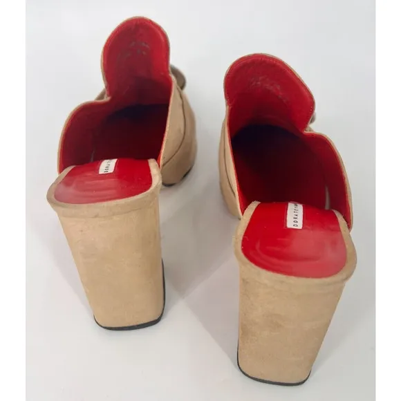 DORATEYMUR Munise Designer Beige Suede Mules Pumps Block Heel EU 41 / US 11