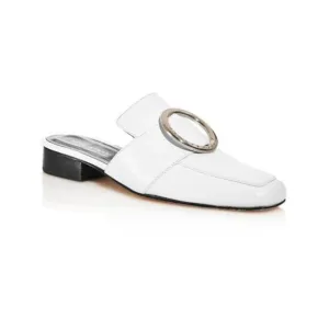 DORATEYMUR Womens White Petrol Square Toe Block Heel Slip On Leather Mules 37.5