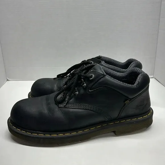 Dr. Doc Marten Steel Toe Hylow Boots Shoes Lace Up Leather Black Men's Size 12