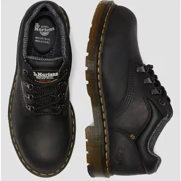 Dr. Doc Marten Steel Toe Hylow Boots Shoes Lace Up Leather Black Men's Size 12