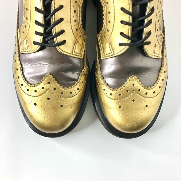 Dr Martens 3989 Gold Patent Leather Brogue Wingtip Oxfords Women’s 5 Shoes