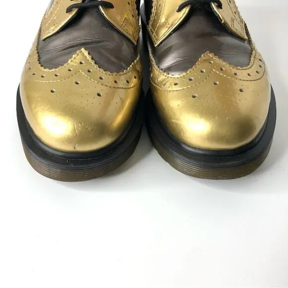 Dr Martens 3989 Gold Patent Leather Brogue Wingtip Oxfords Women’s 5 Shoes