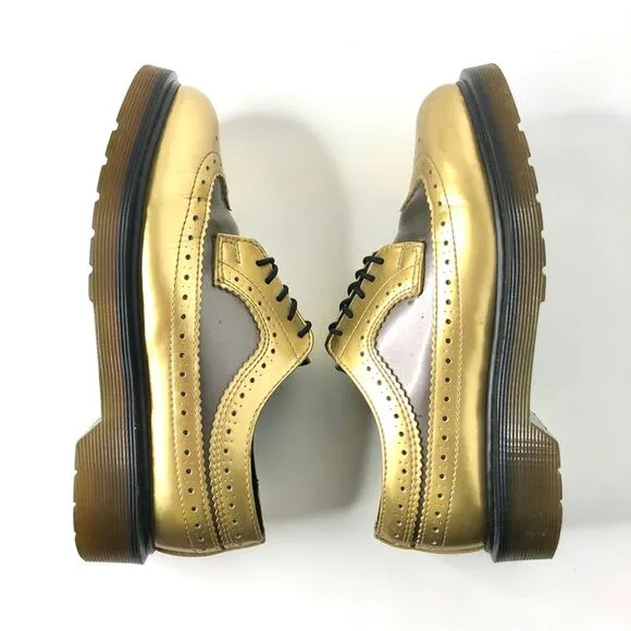 Dr Martens 3989 Gold Patent Leather Brogue Wingtip Oxfords Women’s 5 Shoes