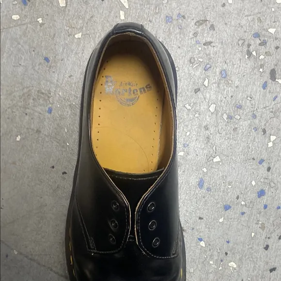 Dr. Martens Black Leather Oxfords with Yellow Stitching