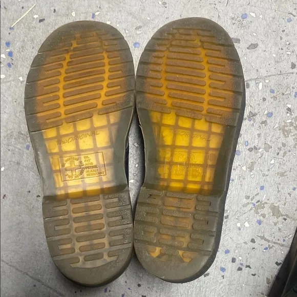 Dr. Martens Black Leather Oxfords with Yellow Stitching
