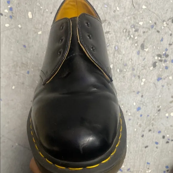 Dr. Martens Black Leather Oxfords with Yellow Stitching