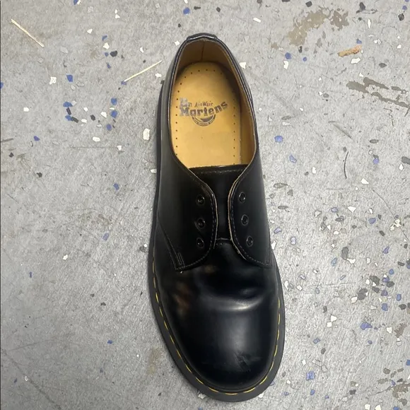 Dr. Martens Black Leather Oxfords with Yellow Stitching