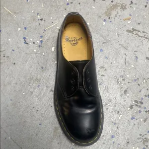 Dr. Martens Black Leather Oxfords with Yellow Stitching