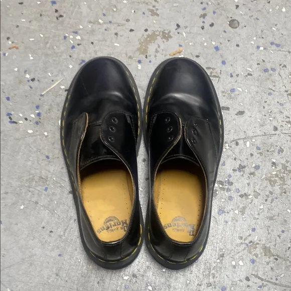 Dr. Martens Black Leather Oxfords with Yellow Stitching