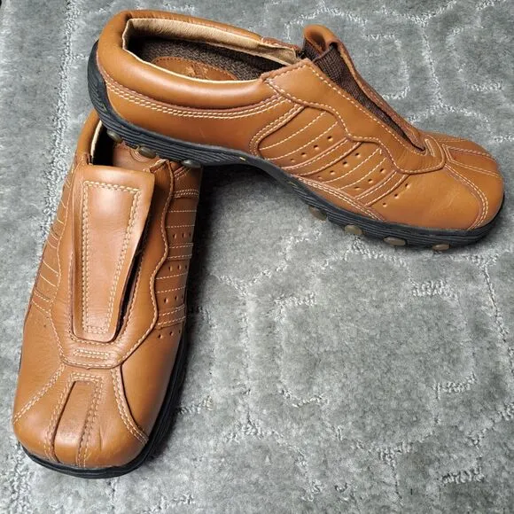 DR MARTENS Brown Leather Slip On Mules 8B02 LEATHER SQUARE TOE SHOES WOMENS SZ 6