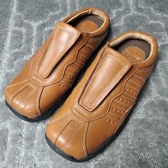 DR MARTENS Brown Leather Slip On Mules 8B02 LEATHER SQUARE TOE SHOES WOMENS SZ 6