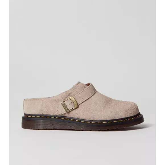 Dr. Martens Isham Mens 12 Beige Taupe Suede Slingback Buckle Mule Clog Shearling