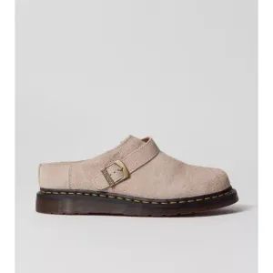 Dr. Martens Isham Mens 12 Beige Taupe Suede Slingback Buckle Mule Clog Shearling